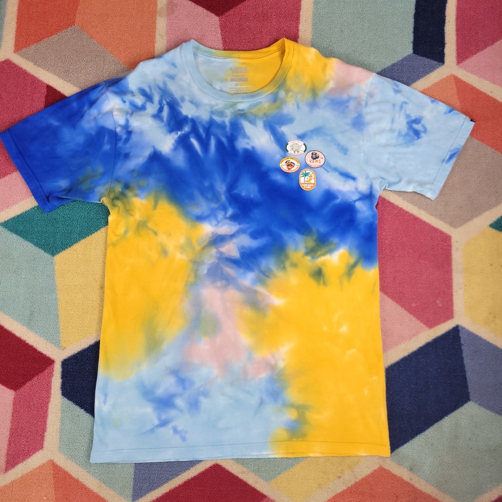 Vans Checkers Fresh Pear Tie Dye T-Shirt Mens Large Blue Yellow Fruit‎ Puns Tee - Picture 2 of 6